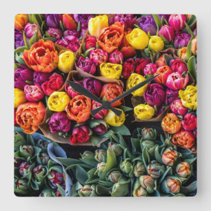 Rustic Flower Market Fresh Cut Flower Square Wall Clock