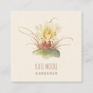 Rustic Flowering Barrel Cactus Cream Gardener Square Business Card