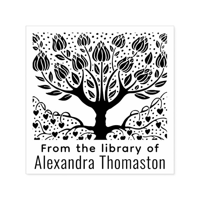 Rustic Flowering Tree, Heart Roots #2 Library Book Self-inking Stamp (Design)
