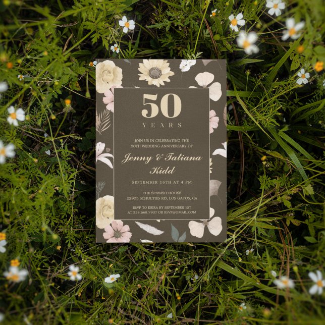 Rustic Flowers 50th wedding anniversary  Invitation (Creator Uploaded)