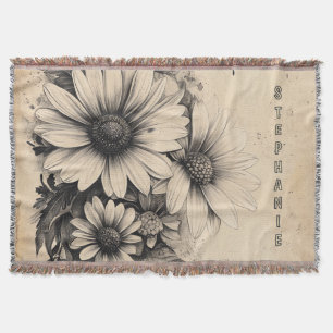 Rustic Flowers and Butterfly - Aged Paper (11) Throw Blanket