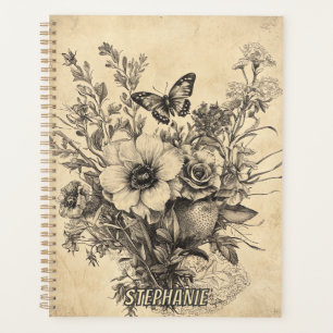 Rustic Flowers and Butterfly - Aged Paper (12) Planner