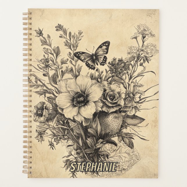 Rustic Flowers and Butterfly - Aged Paper (12) Planner (Front)