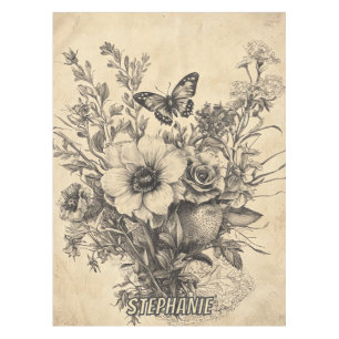 Rustic Flowers and Butterfly - Aged Paper (12) Tablecloth