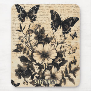 Rustic Flowers and Butterfly - Aged Paper (13) Mouse Mat