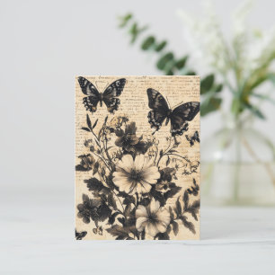 Rustic Flowers and Butterfly - Aged Paper (13) Postcard