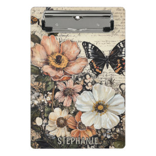 Rustic Flowers and Butterfly - Aged Paper (14) Mini Clipboard