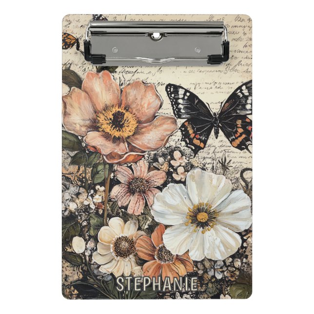 Rustic Flowers and Butterfly - Aged Paper (14) Mini Clipboard (Front)