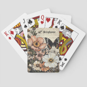 Rustic Flowers and Butterfly - Aged Paper (14) Playing Cards