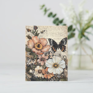 Rustic Flowers and Butterfly - Aged Paper (14) Postcard