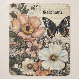 Rustic Flowers and Butterfly - Aged Paper (14) Sherpa Blanket