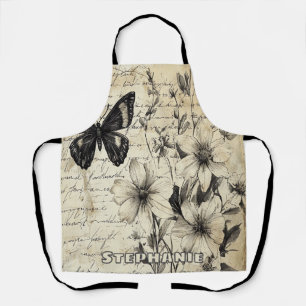 Rustic Flowers and Butterfly - Aged Paper (1) Apron