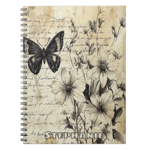Rustic Flowers and Butterfly - Aged Paper (1) Notebook