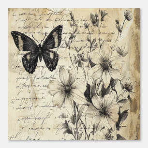 Rustic Flowers and Butterfly - Aged Paper (1) Wallpaper