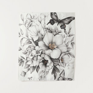Rustic Flowers and Butterfly - Aged Paper (2) Tapestry