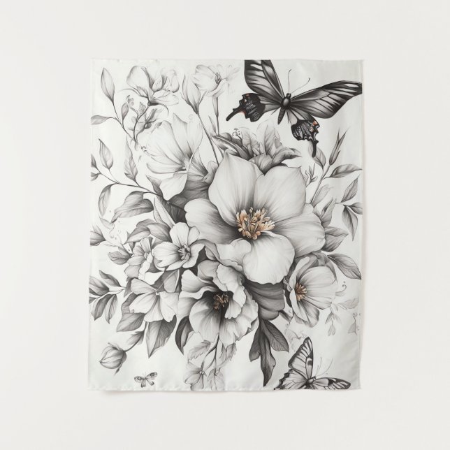 Rustic Flowers and Butterfly - Aged Paper (2) Tapestry (Front)