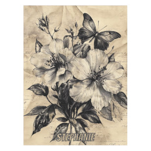Rustic Flowers and Butterfly - Aged Paper (4) Tablecloth