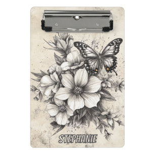 Rustic Flowers and Butterfly - Aged Paper (5) Mini Clipboard