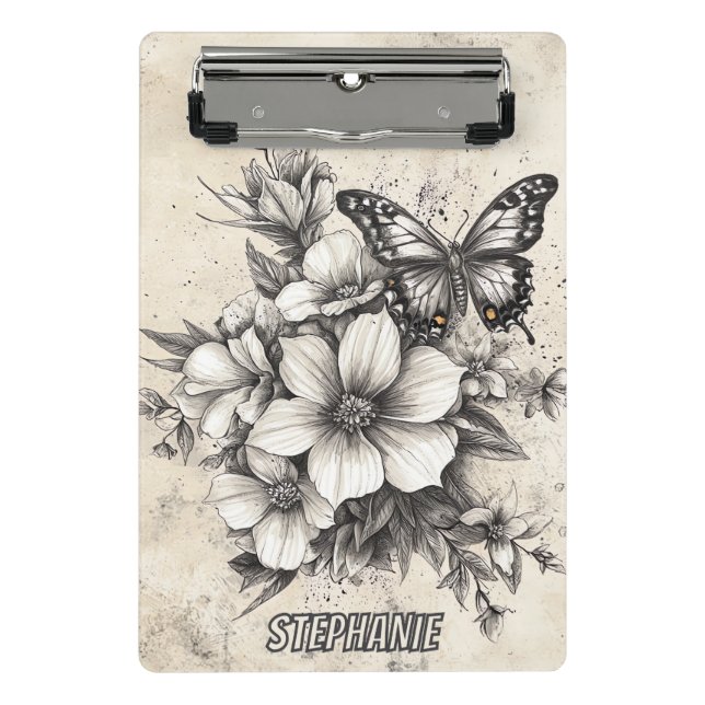 Rustic Flowers and Butterfly - Aged Paper (5) Mini Clipboard (Front)
