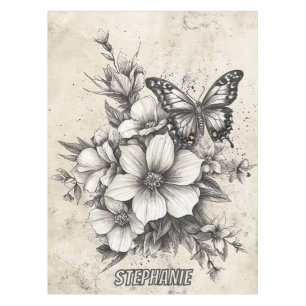 Rustic Flowers and Butterfly - Aged Paper (5) Tablecloth