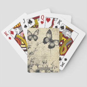 Rustic Flowers and Butterfly - Aged Paper (7) Playing Cards