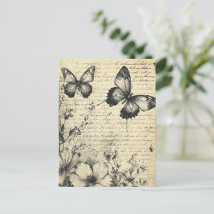 Rustic Flowers and Butterfly - Aged Paper (7) Postcard