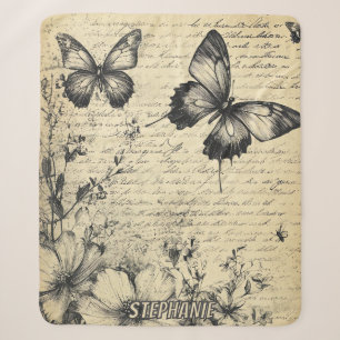 Rustic Flowers and Butterfly - Aged Paper (7) Sherpa Blanket