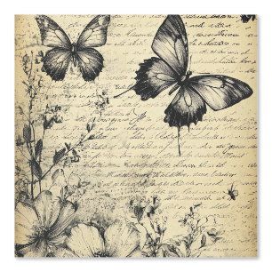 Rustic Flowers and Butterfly - Aged Paper (7) Wallpaper