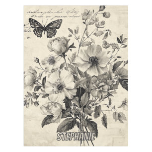 Rustic Flowers and Butterfly - Aged Paper (8) Tablecloth