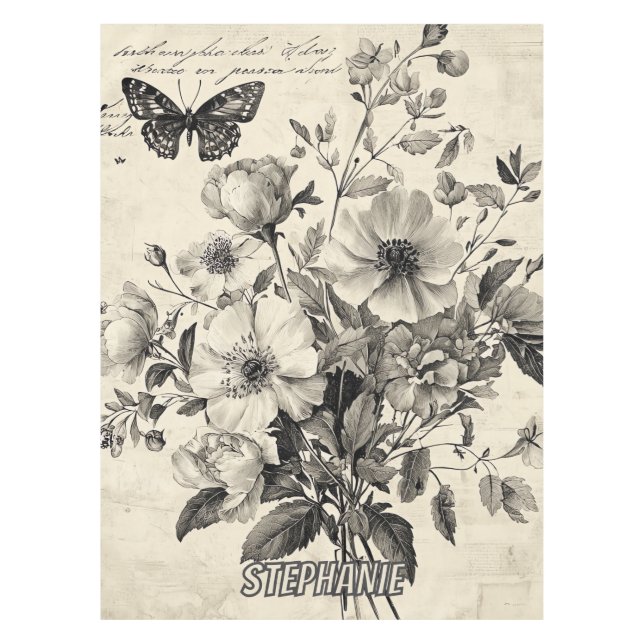 Rustic Flowers and Butterfly - Aged Paper (8) Tablecloth (Front)
