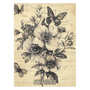 Rustic Flowers and Butterfly - Aged Paper (9) Tablecloth