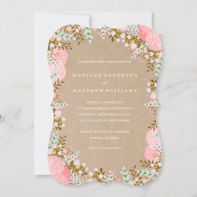 Rustic Flowers Border | Wedding Invitation (Front)