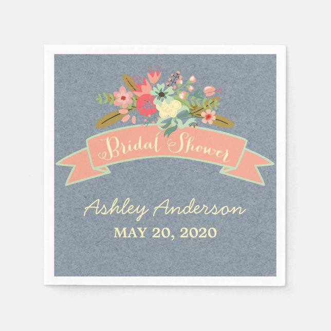 Rustic Flowers Bridal Shower Paper Napkins (Front)