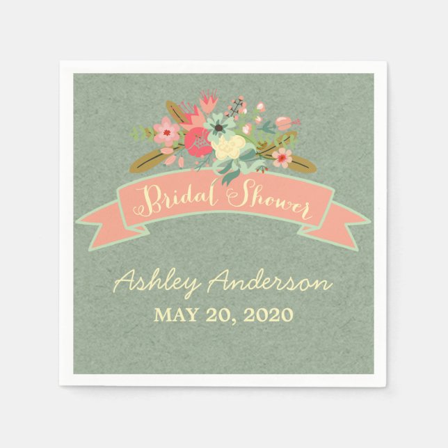 Rustic Flowers Bridal Shower Paper Napkins (Front)