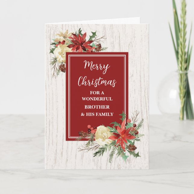 Rustic Flowers Brother & Family Christmas Card (Front)
