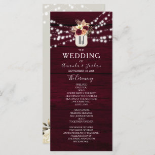Rustic Flowers Burgundy Wedding Program Programme