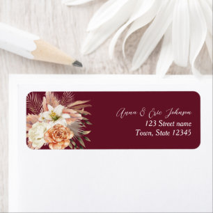 Rustic Flowers Burgundy Wedding Return Address