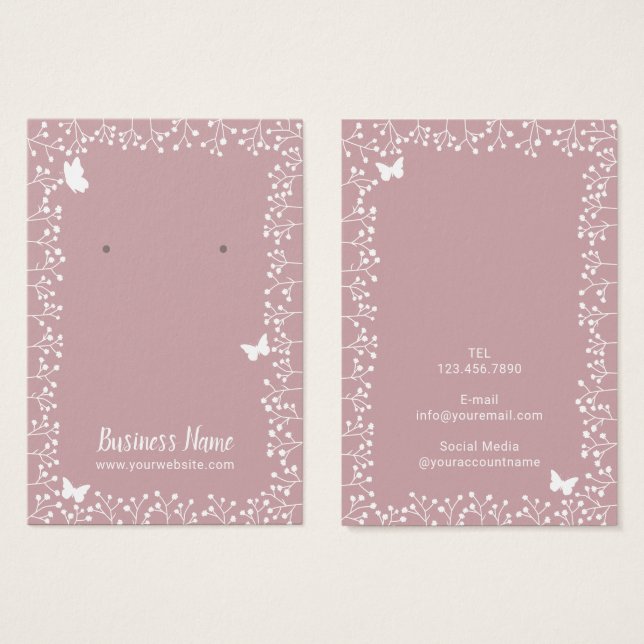 Rustic Flowers & Butterfly Dusty Pink Earring (Front & Back)