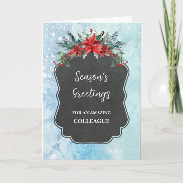 Rustic Flowers Colleague Christmas Holiday Card (Front)