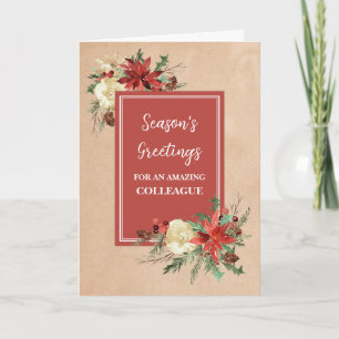 Rustic Flowers Colleague Christmas Holiday Card