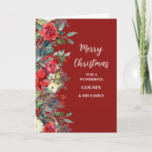 Rustic Flowers Cousin & Family Merry Christmas Card