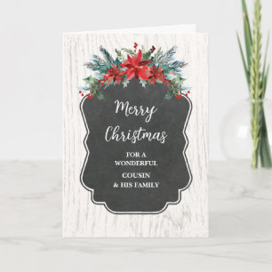 Rustic Flowers Cousin & Family Merry Christmas Card