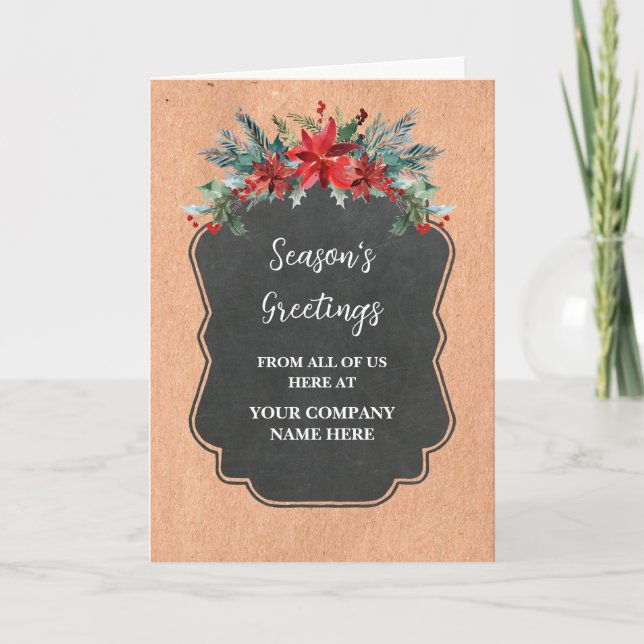 Rustic Flowers Employee Christmas Holiday Card (Front)