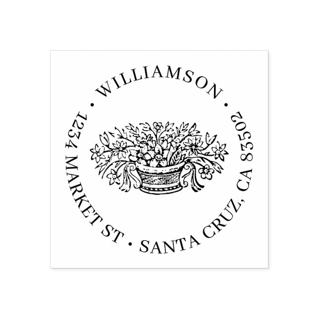 Rustic Flowers Family Name Return Address Rubber Stamp (Imprint)