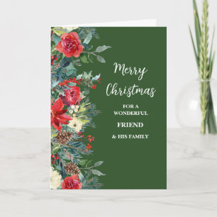Rustic Flowers Friend & Family Merry Christmas Card