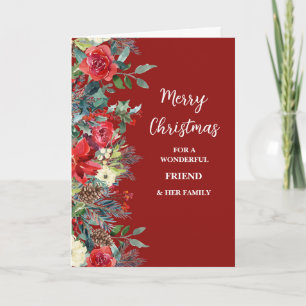 Rustic Flowers Friend & Family Merry Christmas Card