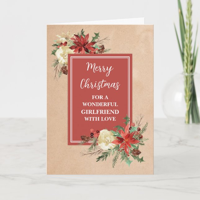 Rustic Flowers Girlfriend Merry Christmas Card (Front)