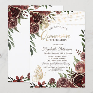 Rustic Flowers Glitter Butterflies  Invitation