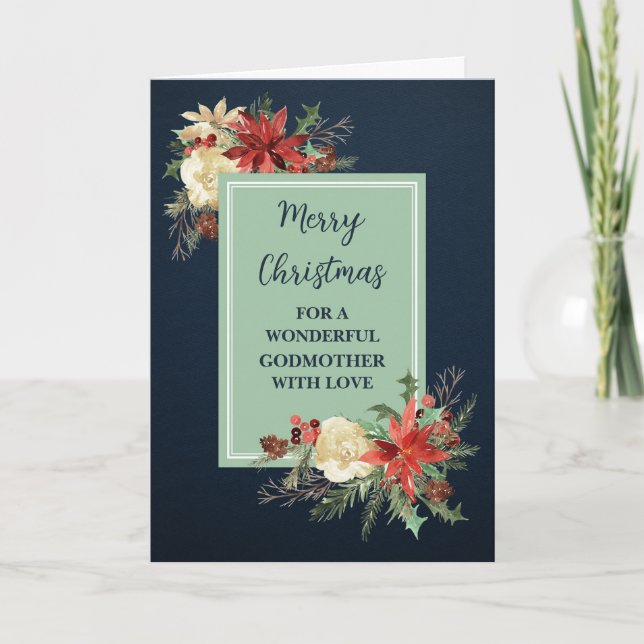 Rustic Flowers Godmother Merry Christmas Card (Front)
