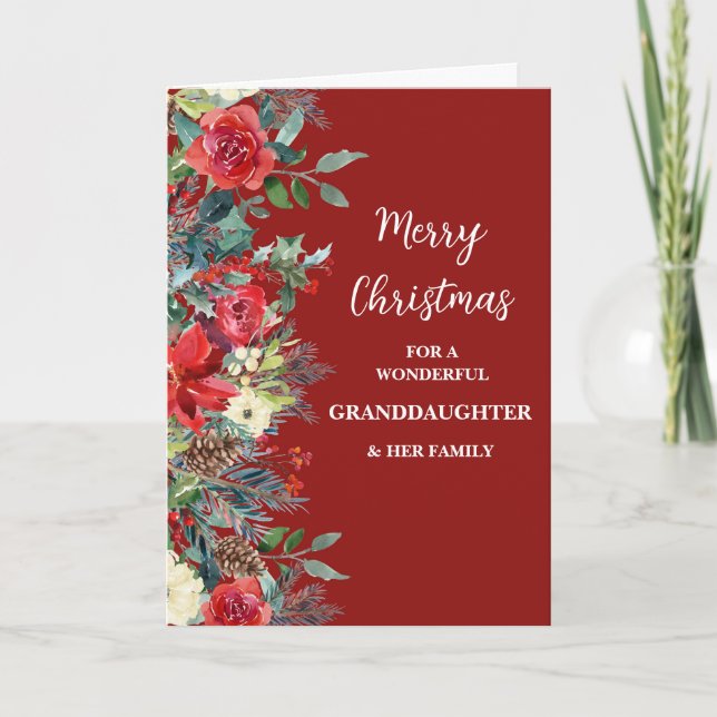 Rustic Flowers Granddaughter & Family Christmas Card (Front)